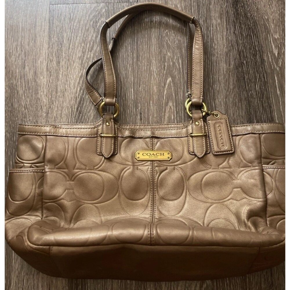 Vintage Coach Gallery Embossed Leather Women’s Tote F20742 Brass Copper Brown